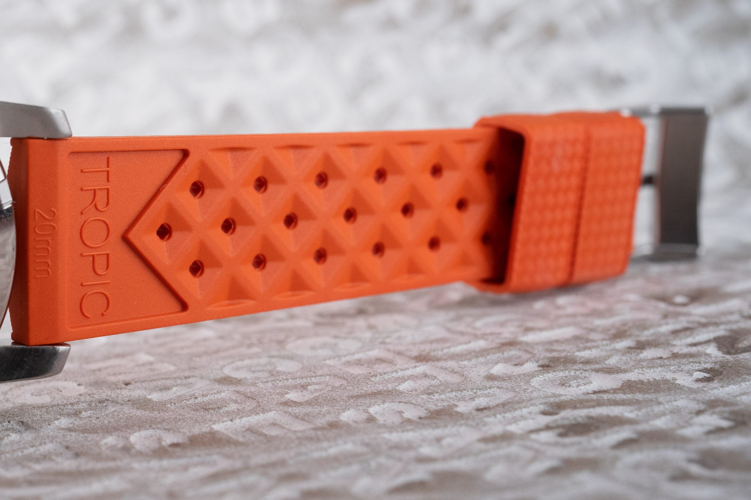 Orange Tropic rubber watch strap.